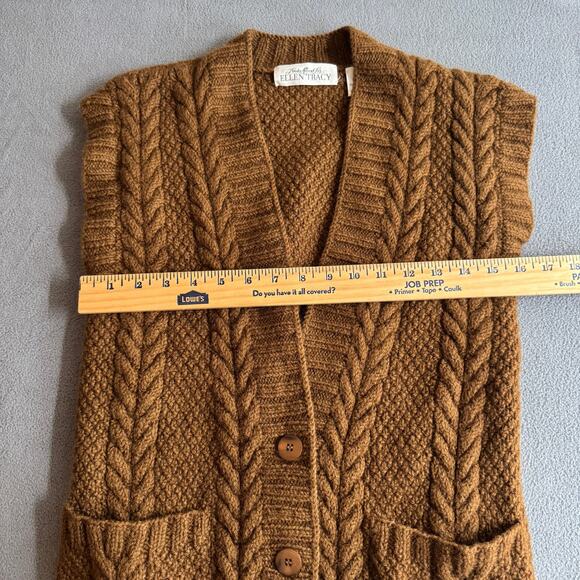 Vintage Fisherman Cable Knit Linda Allard Ellen Tracy Wool Sweater Vest P Brown - Picture 5 of 8